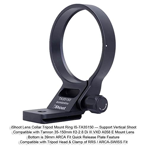 iShoot Metal Lens Collar Tripod Mount Ring Compatible with Tamron 35-150mm f/2-2.8 Di III VXD A058 E Mount, Lens Support Holder Bracket Bottom is Arca-Swiss Fit Quick Release Plate Dovetail Groove
