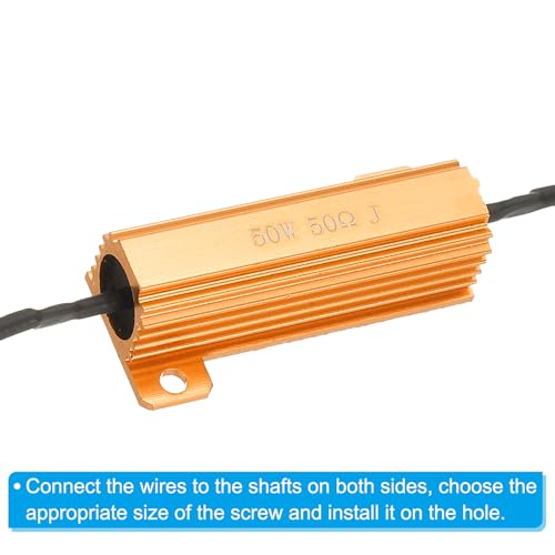 PATIKIL Pack of 2 50 W 50 Ohm 5% Tolerance Aluminum Housing Resistors Resistance Assortment with Clips Wire Wound Resistors Screw Tap Power Resistance for Machines Electronics DIY Project Golden 50 Ohm 50 W