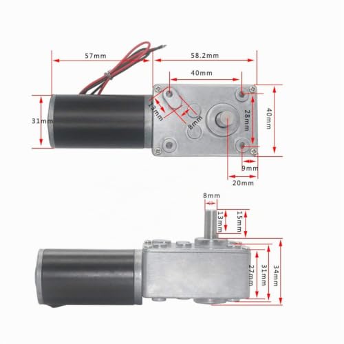 DC 12V Gear Motor, High Torsion Speed, Reduce the Electric Gear Motor, Switchable Worm Gear Motor, 8mm Shaft (12V 12RPM), Gear Motor 12V 12RPM