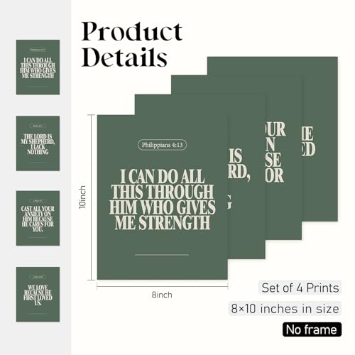 Locomiss Sage Green Christian Modern Bible Verse Wall Art Decor Posters olive green 8x10 Inches