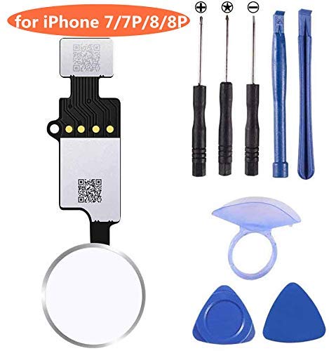 [Australia - AusPower] - Home Button Replacement for iPhone 7 7Plus 8 8Plus, Home Button Touch ID Main Key Flex Cable Assembly Replacement with Repair Tools for iPhone 7 7P 8 8P (Silver) Silver 