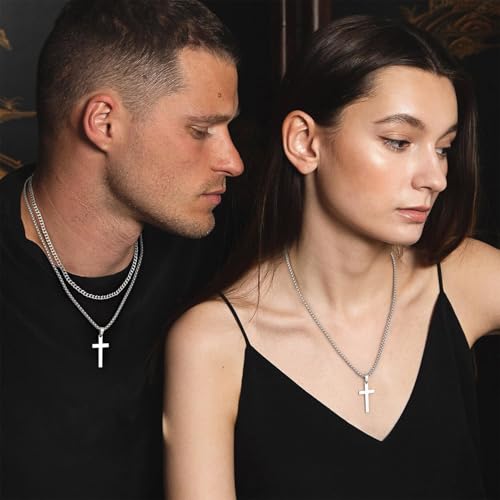 Silver Cross Necklace Men Jewelry with Sleek Pendant,Crucifix Necklace for Men in Elegant Style,Mens Cross Silver Chain Necklaces for Daily Wear,Religious Gift or Fashion Accessory