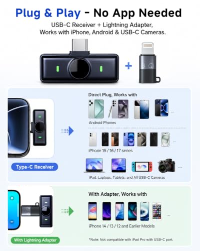 Dual Wireless Lavalier Microphone with Charging Case for iPhone Android