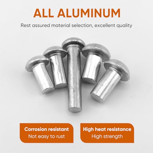 ALLCLEAN 3/16 x 1/2 inch solid aluminum brazier head boat rivets, round dome head, pack of 150