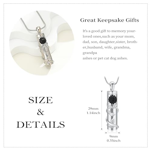Sunflower Urn Necklace Cremation Jewelry Memorial Ash Necklace Silver-Black