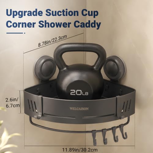 2-Pack Shower Caddy Corner Suction Cup Towel With Bar &Hooks-Gray Gray