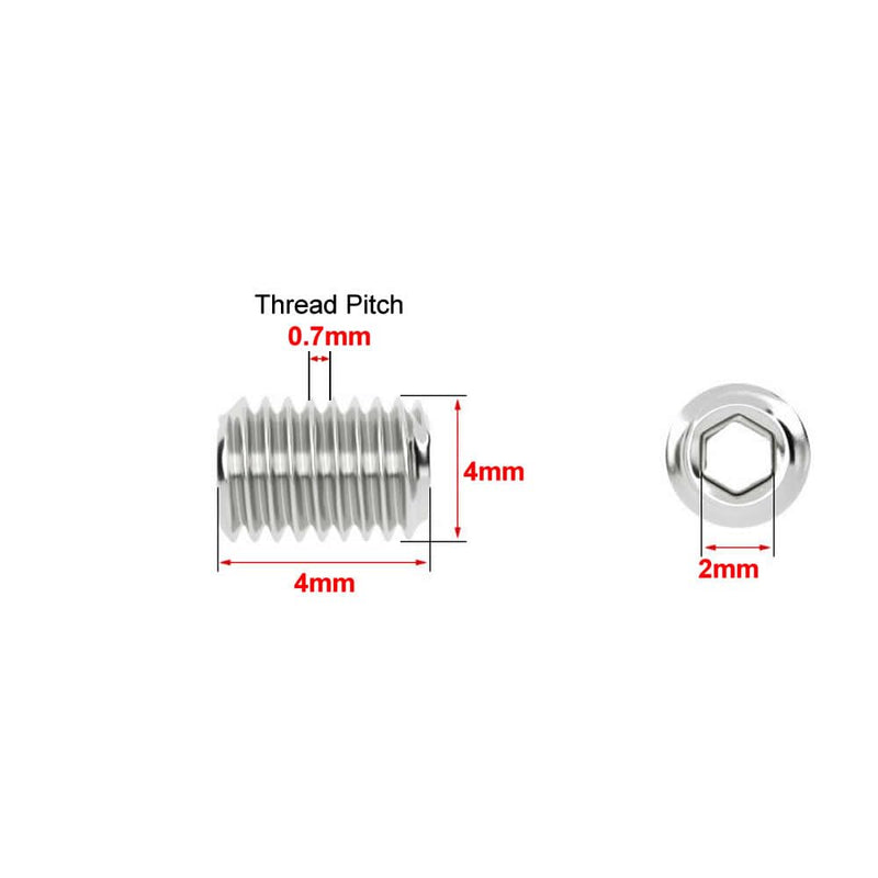[Australia - AusPower] - Junter 50pcs M4 x 4mm A2 Stainless Steel Flat Point Grub Hex Socket Set Screws Metric DIN913 