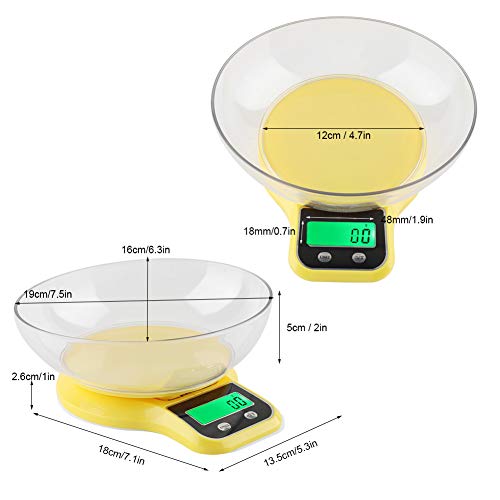 Food Scale with Bowl WH B21LW,Digital Food Scale with LCD Display Food Scale Kitchen Food Scale Digital Cooking Multifunction Weight Scale with Bowl (Yellow)
