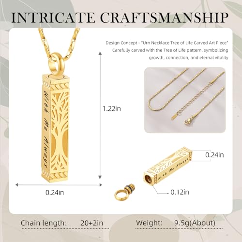Tree of Life Urn Necklace For Ashes Memorial Bar Cremation Jewelry with Keepsake Urn Memorial Ash Jewelry For Women Men (Gold-With Me Always)