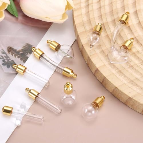sourcing map Glass Vial Pendant Necklace, Perfume Bottle Necklaces Urn Container Memorial Jewelry with Screw Cap for Liquid Sand Ashes DIY Charm Souvenirs Gold Teardrop