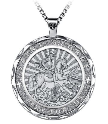 Saint George Necklace, Dragon Slayer Catholic Medal Pendant Silver