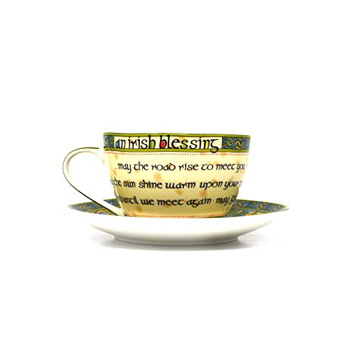 Royal Tara Traditional Irish Blessing Bone China Cup & Saucer - Irish Weave - 10.5 fl oz