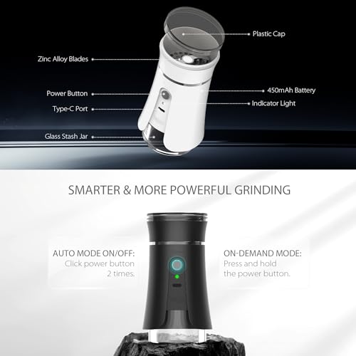 Yocan iShred, Intelligent Electric Herb Grinder, Top View Grinding, Dual Grinding Modes, Anti-Jam Functionality, Dual Purpose Glass Chamber, 450mAh Battery, USB-C Fast Charging