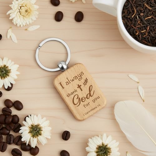 Christmas Gifts Wooden Keychain,Religious Gifts for Women,Christian Gift for Women,Christian Gift for Men,Unique Christening Presents,Baptism Presents for Adults,Godparent Present,Bible Verse Present I Always Thank God for You-wooden Keychain