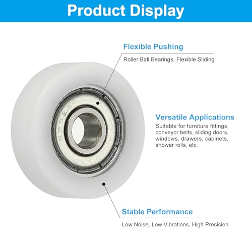 PATIKIL Nylon U Groove Bearings, 16 Pack 6x38x9.5mm U Type Groove Double Metal Roller Wheel Shielded GCr15 Chrome Steel Ball Bearings for Door Window