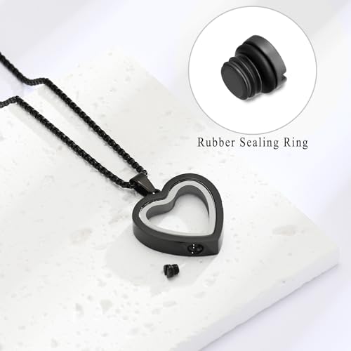 Cremation Jewelry Glass Urn Necklace for Ashes Heart Stainless Steel Ashes Pendant for Women Men Keepsake for Jewelry Memorial Lockets for Ashes black