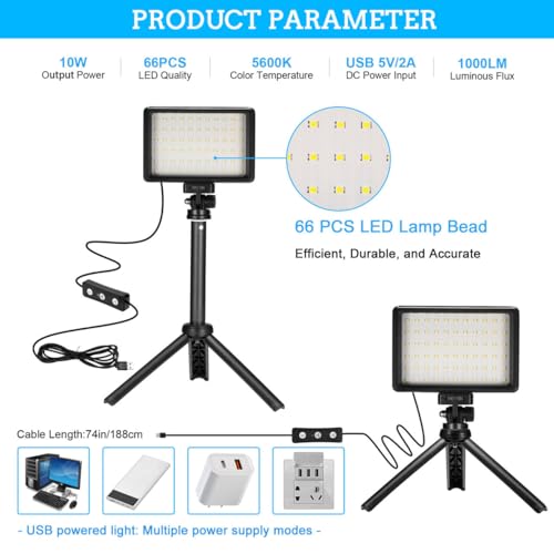 LED Video Light 2-Pack, 5600K Dimmable USB Camera Lighting Kit