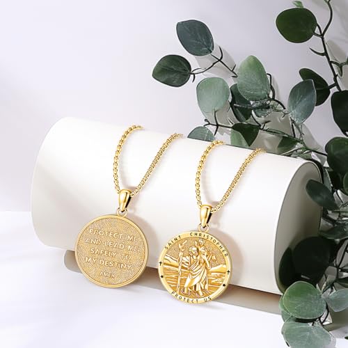 Eusense Saint Necklace Sterling Silver 925 Protection Jewelry for Men Women Patron St Medals Amulet Pendant Gold E-St Christopher