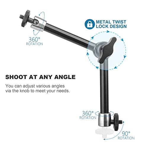 ChromLives 11 Inch Magic Arm Adjustable Articulating Friction Camera Arm W/ 1/4" Thread Screw and Hot Shoe Mount Compatible with DSLR Camera Rig, LED Lights, Flash Light, LCD Monitor