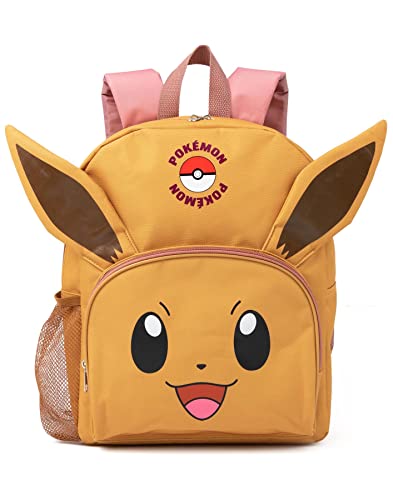 Pokémon Eevee Kids 4 Piece Backpack Set Brown Pink Rucksack Lunch Bag Pencil Case Water Bottle School Accessories Bundle
