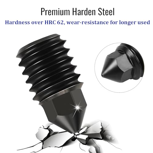 Pack of 6 hardened steel nozzle for Bambulab X1/X1C/X1E/P1P/P1S, 4 pieces 0.4 mm, 6 pieces 0.6 mm hardened steel extruder hotend nozzles for Bambu Lab X1/X1C/X1E/P1P/P1S 3D printers