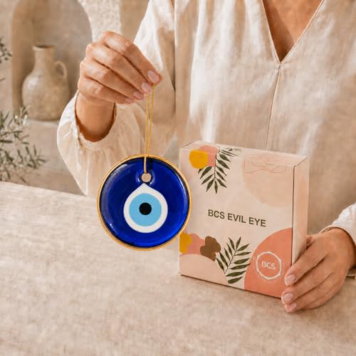 Blue Evil Eye Wall Decor, 4.3" Glass Ornament Turkish & Greek Nazar Amulet Blue-gold Large, 4.3"