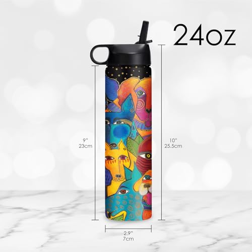 RainCaper 18/8 Stainless Steel Insulated Water Tumbler with Straw | 24oz, BPA-Free, Double Wall for Hot & Cold | Travel-Friendly, Cup Holder Ready Laurel Burch Dogs, Dogs, Dogs