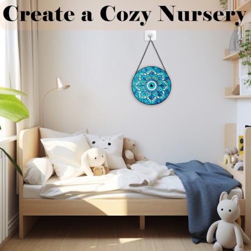 GZV Blue Evil Eye Stained Glass Window Hanging Suncatcher 7.9in