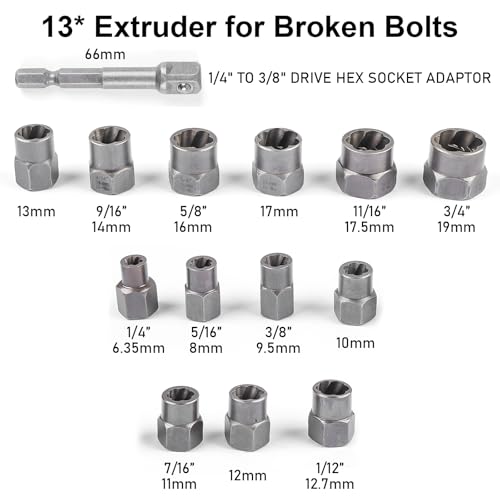 26-Piece Screw and Nut Remover Set, Left Extractor Set with Carry Bag, Professional Screw Extractor Set, Remove Damaged, Rusted Nuts