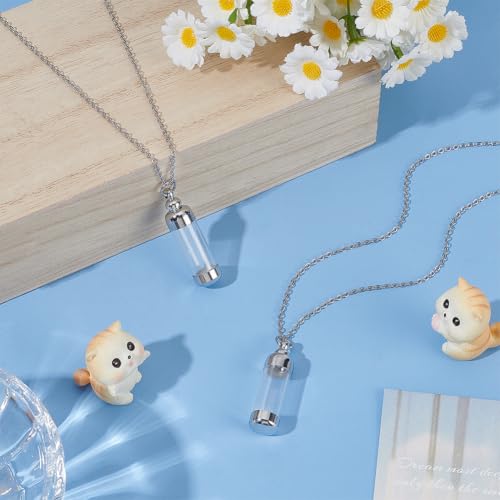 2Pcs Acrylic Cylinder Urn Necklaces for Ashes Clear Glass Tube Vial Creamation Necklace Ash Urns Locket Pendant Keepsake Memorial Jewelry Ashes Holder for Women Men Gifts