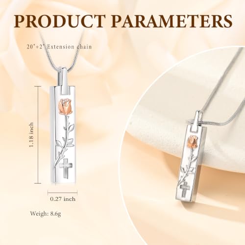 Cremation Jewelry Rose Cross Urn Necklace for Human Ashes Always with Me Memorial Ashes Keepsake Pendant for Women Men Rose Gold