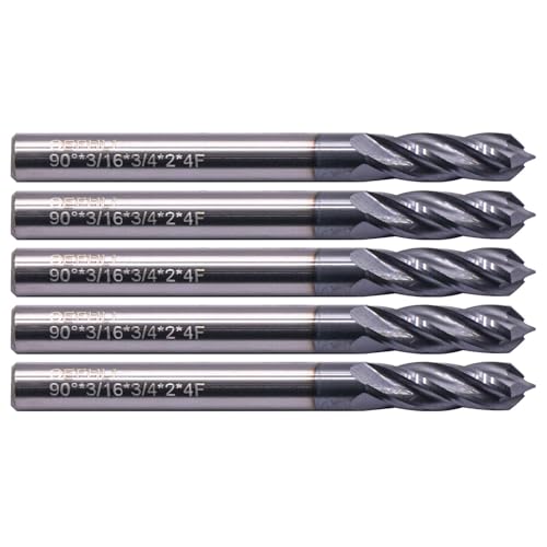 SEFHLI 4-flute 90-degree solid carbide drill mill set, 5 pieces, 3/16-inch, AlTiN coated