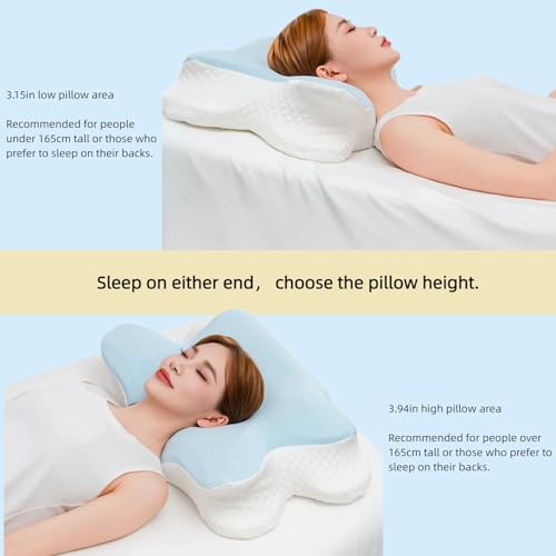 Aylashine Cervical Pillow for Neck Pain Relie,Hollow Design Odorless Memory Foam Pillows with Cooling Case, Adjustable Orthopedic Bed Pillow for Sleeping,Suitable for Both Side and Back Sleepers.Blue Blue