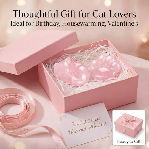Fumete 2 Pcs Rose Quartz Cat Crystal Gift Decor