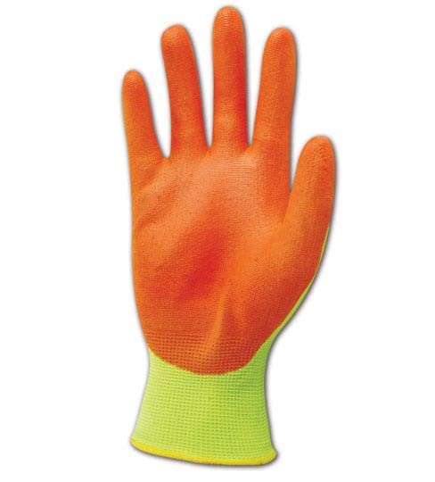 [Australia - AusPower] - MAGID ROC HV1449 Coated Gloves | 13-Gauge Polyurethane Palm Coated Nylon Gloves - Cut Level 1, Abrasion Level 2, Yellow/Orange, Size 8 (24 Pair) 