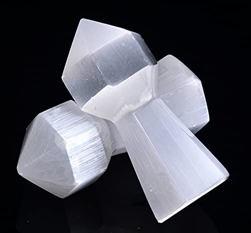 AMOYSTONE Selenite Crystal Tower Natural Crystal Lighthouse Shaped 6 Faceted Reiki Healing Chakra Selenite Sticks 3.9" 2PCS Rf149-lighthouse