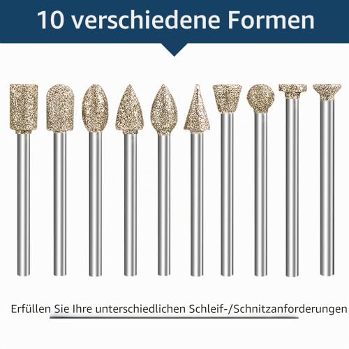 shengbenhao 20pcs Diamond Grinding Points Set 60 Grit Diamond Cutter Set | Diamond Burr Compatible with Dremel Rotary Tool with 1/8 Inch Shank for Stone Glass Ceramic, Grinding, Carving, Drilling
