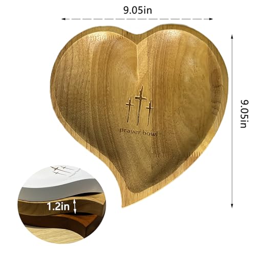 Heart Prayer Bowl Wooden with 24 Prayer Cards, Christian Congregation Religious Prayer Gifts (Yellow) Yellow