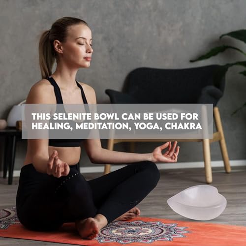 Himalayan Glow Natural Selenite Bowl Heart Shape Selenite Crystal - 10 cm for Reiki Healing Meditation & Decoration, Idle for Gift, Home, Office, White