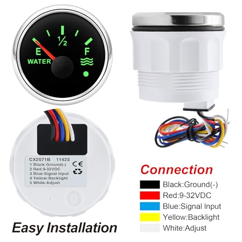 52mm Water Level Gauge 0-190ohm, Water Indicator Tank Level Meter 7 Colors Backlight Universal for Car Boat BS-52mm Water level gauge
