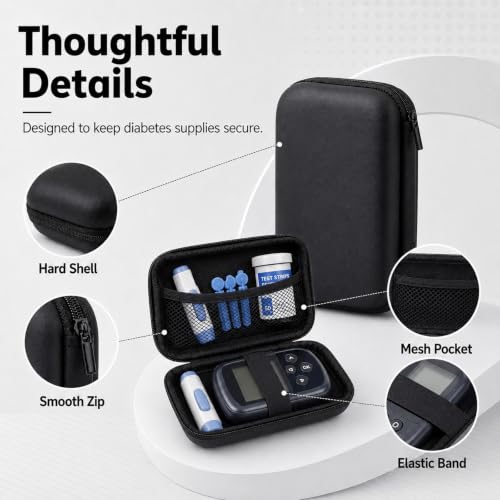 Protective Case, Compatible with OneTouch Ultra Plus Reflect, Black, Diabetes Bag for Blood Glucose Monitor with Mesh Pocket for Test Strips and Accessories