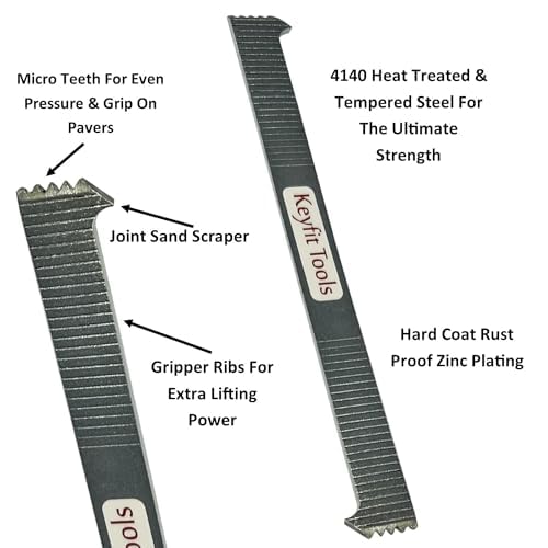 Keyfit Tools U.S.A. Paver Puller PRO 9" Contractor Grade 4140 Heat Treated & Case Hardened Steel w/Joint Scraper Micro Teeth & Gripper Slots Paver Extraction Removal Raise Locked Bricks & Pavers