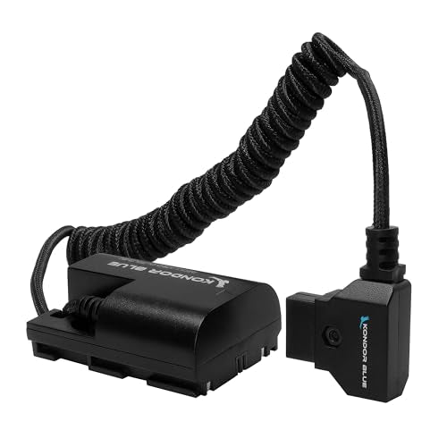 KONDOR BLUE | D-Tap Cable Compatible with Canon LPE6 NH Dummy Battery | 16"-36" Coiled Cable with Smart D-Tap Connector Reverse Polarity Protection | Raven Black 16"-36"
