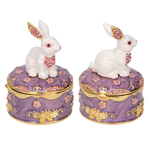 Hand Painted Enamel Rabbit Trinket Box, Hinged Jewelry Organizer for Mini Ring Earrings Storage, Personalized Elegant Handmade Ornament, Home Decor Figurine Keepsake Collectible