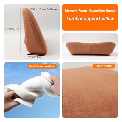 Lumbar Support Pillow,Back Pain Relief Cushion,fits tightly around the waist,Memory Foam,Skin-friendly Suede Fabric,fit Car Drive,Office chair,Rest seat,Improve Posture,Portable,15.5''Lx 8.7''H Grey