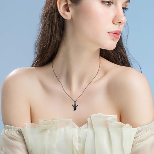 ONEFINITY Black Cat Urn Necklace for Ashes Sterling Silver Angel Wing Cat Keepsake Pet Memorial Pendant Jewellerry Gift for Women Men