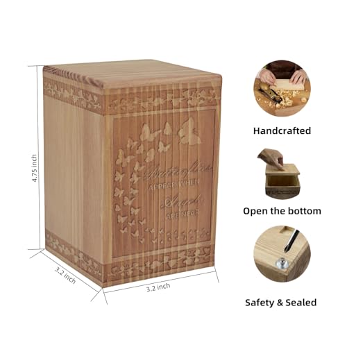 Handmade Wooden Cremation Urn for Ashes with Butterfly Engraving 24 Cubic Inch Pet Human Urns Funeral Memorial Keepsake Casket Box for Adults, Children, Pets (Cats, Dogs) Small