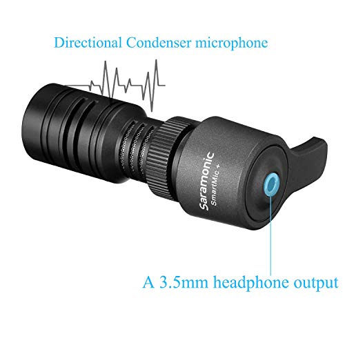 TRRS Plug and Play Directional Microphone, Saramonic Video Shotgun Mic with Monitor for iPhone8 7 6 Android & Windows Smartphones,for Youtube,Interview,Studio,Video Recording,Vlog,Noise Cancelling Mic SmartMic+