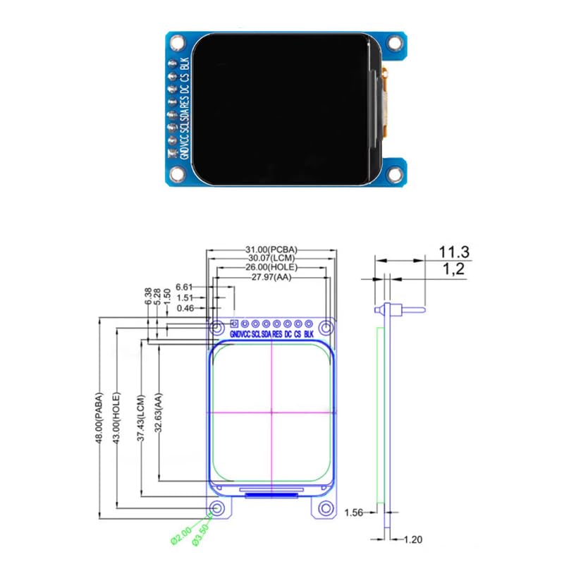 Gerui Pack of 2 1.69 Inch Color Module TFT 240 × 280 SPI | Interface display high definition IPS LCD ST7789 driver