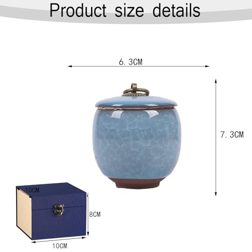 Small Urns for Human Ashes,Ceramic Memorial Mini Ashes Urns,Hold 5.5 Cubic Inches of Ashes,For Human Or Pet Ashes,Beautiful Mini Sharing Funeral Urns with Exquisite Box (Light blue) Light Blue